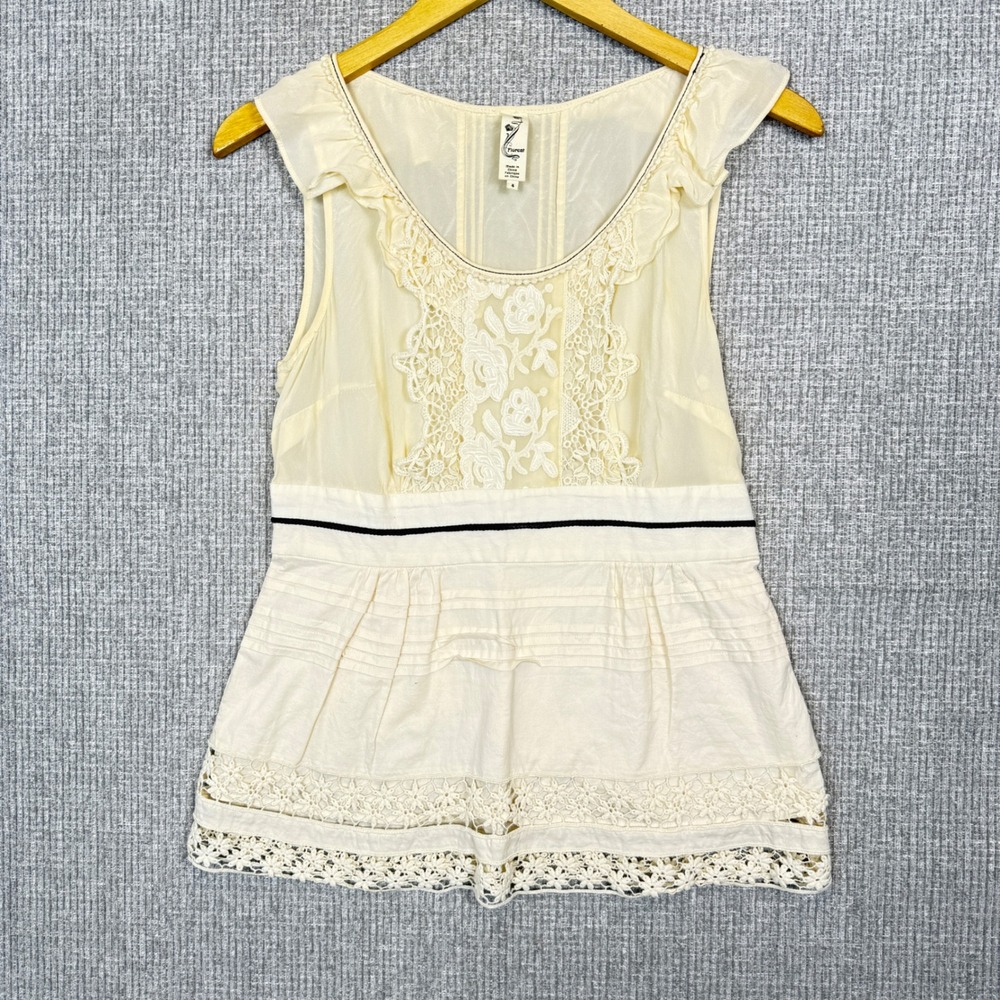 Floreaat Cream Lace Sleeveless Top Sz S Silk Cotton Cottage Coquette Whimsigoth